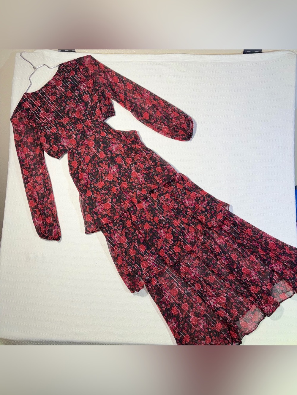 Haute Nites Floral Tiered Cutout Maxi Dress Small Flowy Fairy Party Going Out - Picture 6 of 13